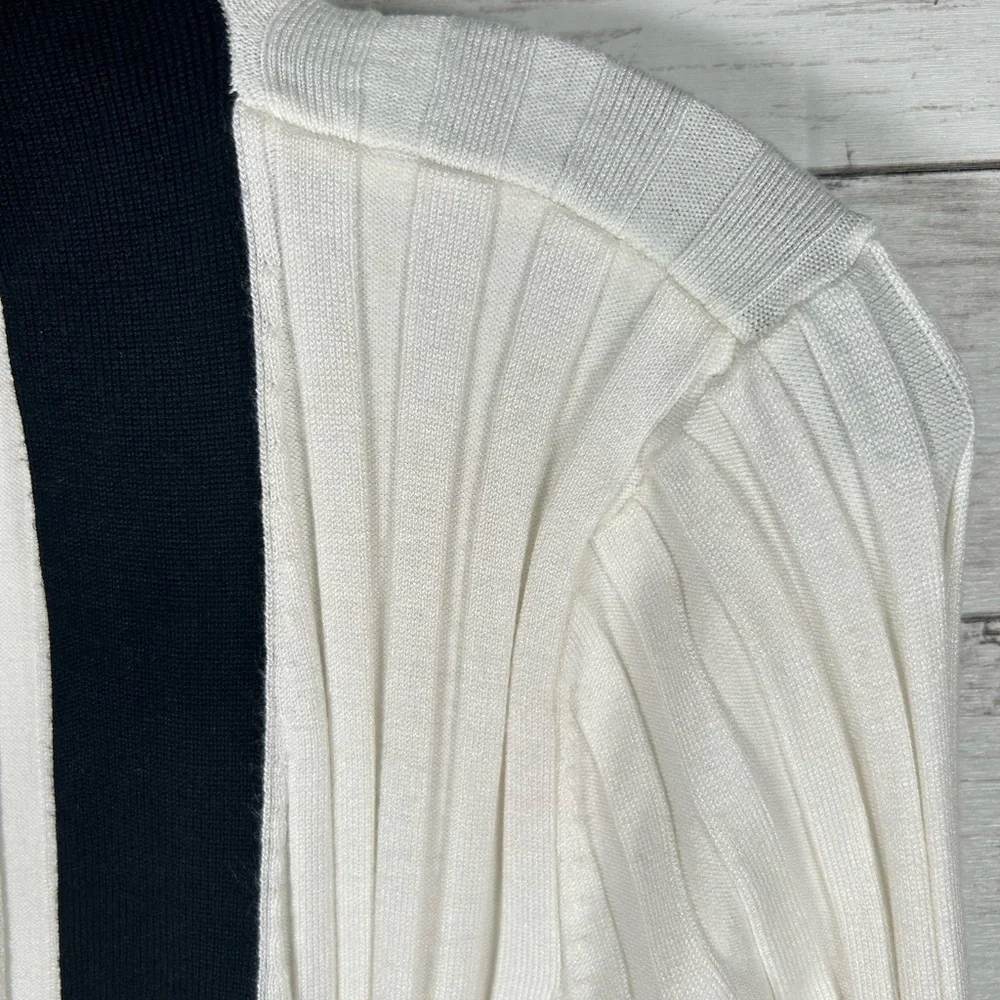 WHBM Ribbed Ivory Black Rayon Nylon Long Optional Belted Cardigan Sweater XL - Picture 8 of 10